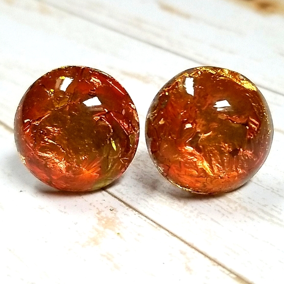 Vintage Mid Century Screw Back Foiled Lucite Acrylic Earrings - Picture 2 of 10